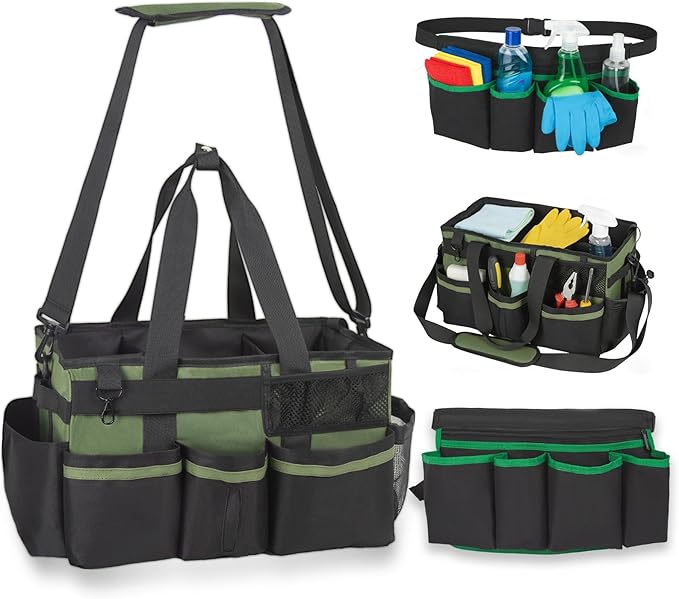Wearable Cleaning Caddy Organizer & Belt Set, Large Capacity Waterproof Storage with Adjustable Straps & Multi-Pockets, Heavy Duty for Housekeepers & Cleaners | Home, Kitchen, Car & Garden
