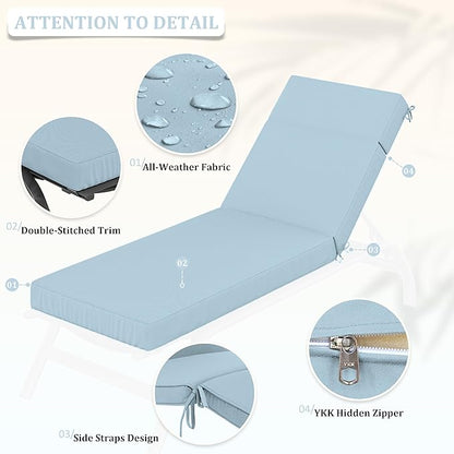 Chaise Lounge Cushions Outdoor, 80" L X 26" W X 4" D Lounge Chair Cushions for Outdoor Furniture, High-Density Foam Outdoor Chaise Cushion-Waterproof Fade-Resistant ThickPatio lounge chair cushion