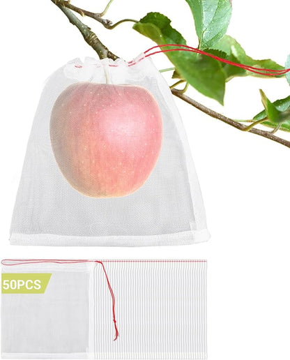 Mesh Fruit Bags, 50pcs 6x6 Inch Fruit Netting Bags with Drawstring for Plant Vegetables Fruit, Garden Fruit Protection Against Bird Insects Mosquito Pest Bug
