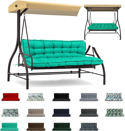 Swing Replacement Cushions with Backrest, 2 or 3 Seater Waterproof Non-Slip Overstuffed Swing Pad, Indoor/Outdoor Bench Cushion for Porch Chair Swings Garden Furniture (Lake blue, 40 * 63 in)