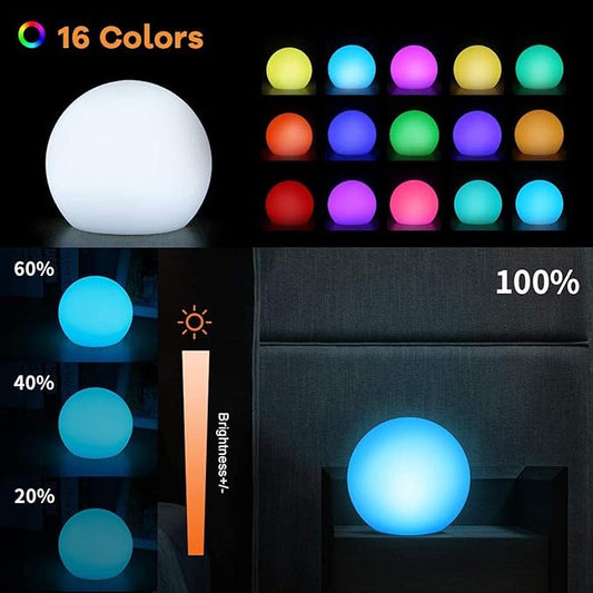 Borelor LED Ball Light, 8-Inch Rechargeable & Remote Control Globe Lights 16 RGB Colors Changing Indoor/Outdoor Night Light for Home/Party/Lawn/Desk Decoration