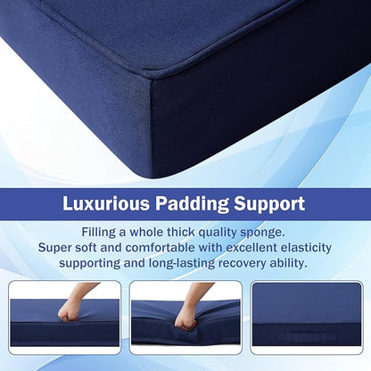 IASEAHK Patio Chair Cushions, 18.5" x 16" x 3" Outdoor Chair Cushions Set of 4, Waterproof Outdoor Cushions for Patio Furniture, Outdoors Seat Cushions Set of 4 with Handle and Ties, Navy Blue