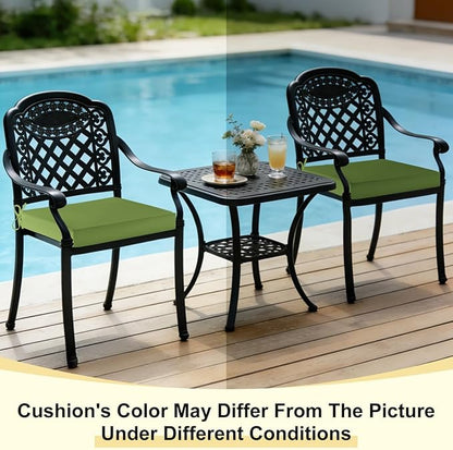 downluxe Waterproof Outdoor Chair Cushions Set of 4, 19" x 19" x 3" Patio Chair Cushion with Non-Slip Ties & Handle, Square Outdoor Cushion for Patio Furniture with Removable Cover, Grass Green