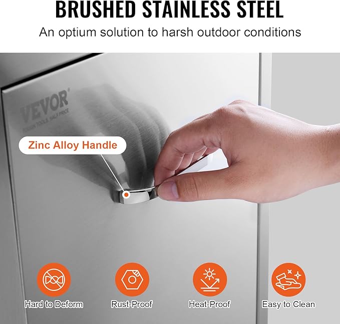 VEVOR Outdoor Kitchen Trash Drawer 17.7W x 25H x 22.8D Inch, Stainless Steel Trash Drawer with Handle and Pull-Out Tray, Outdoor Pull Out Kitchen BBQ Island, Trash Can NOT Included