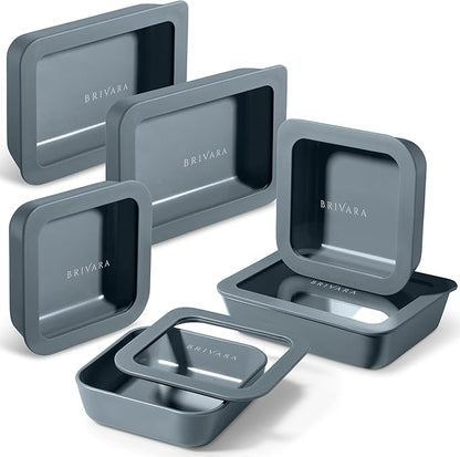 12-Piece Glass Meal Prep Containers Set with Lids (6 Containers + 6 Lids) | Microwave-Safe Airtight Seal, Oven-Safe Ceramic-Coated Glass | Zero Plastic, No PFAS/PFOA/BPA [Dusk]
