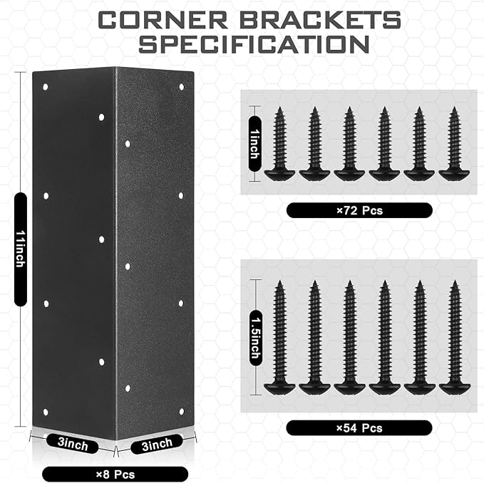 Set of 8 Raised Garden Bed Corner Brackets with Wood Screws for 20"-24" Bed, Rust Resistant Raised Bed Corners Metal Connectors 11" x 3" x 3" for Vegetable Planter Garden
