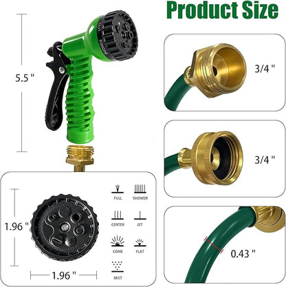 100FT Kink-Free EVA Coil Garden Hose, 3/4'' Brass Connector Expandable Self Coiling Water Hose with 7 Patterns Spray Nozzle for Lawn, Greenhouse, Patio, Boat, Car Wash
