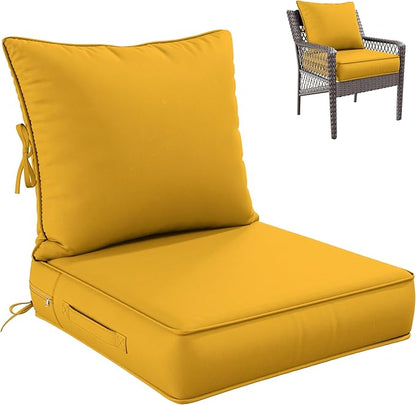Premium Outdoor Seat Cushion Chair Cushions for Patio Furniture 24 L X 24 W X 5 H Waterproof & Fade Resistant Deep Seat and Backrest Cushion Set with Removable Covers for Chair, Sofa