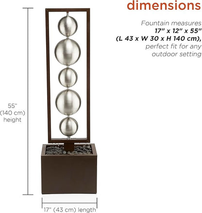 Alpine Corporation CPS194 Outdoor Modern Column Water Floor Fountain with Stainless Steel Orbs, 55" H, Brown