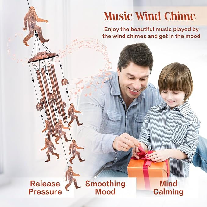 Bigfoot Wind Chimes for Outside,Big Foot Sasquatch Gifts for Men Women/Memorial Gifts/Birthday Gift Metal windchimes Outdoors/Indoors,Garden Decor,Patio,Home,Porch,Yard Decoration