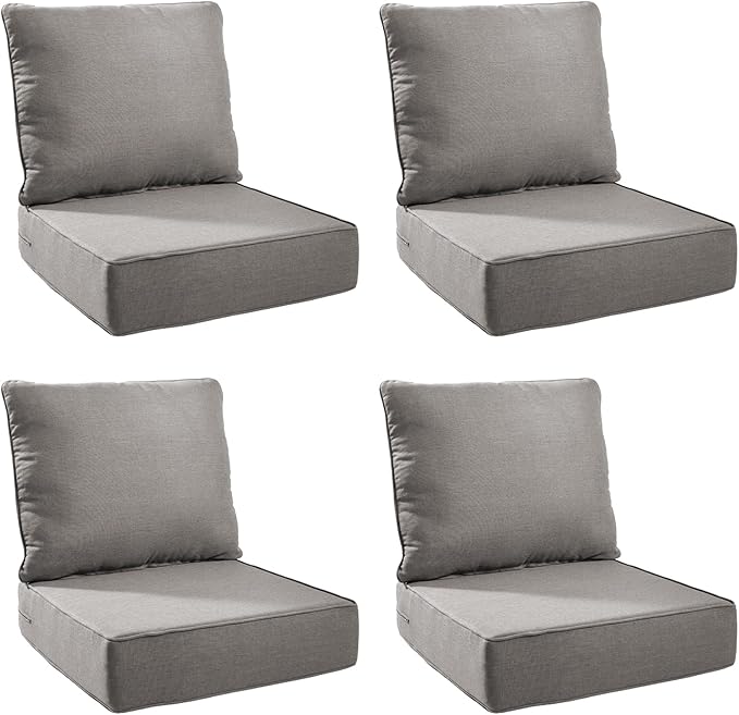 Outdoor Cushion Set for Furniture Patio Furniture, UV Resistant, Water Resistant - 6 Inch Thick Foam Garden Cushions– 22x24 Inch Patio Seat Covers for Chair/Sofa/Couch | Grey | 4-Pack |