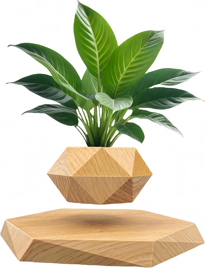 Levitating Plant Pot, Floating Plant Pot Small Floating Flower Pot, 360° Rotating Floating Pots for Plants, Floating Planter for Levitating Decor, Levitating Display Home Office Desk Decor (Yellow)