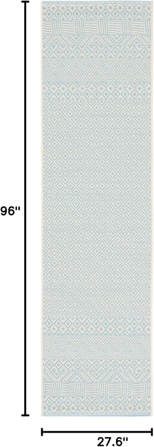 SAFAVIEH Washable Rug Outdoor Courtyard Collection - 2'3" x 8' Runner, Beige & Aqua Blue, Non-Shedding & Easy Cleaning, Ideal for Patio, Entryway, Mudroom, Hallway, Kitchen (CY6235-21312)
