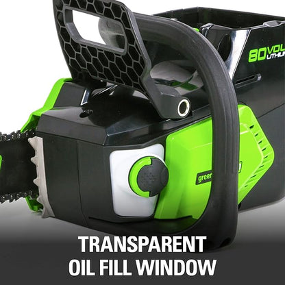 Greenworks 80V 16" Brushless Cordless Chainsaw (Great For Tree Felling, Limbing, Pruning, and Firewood / 75+ Compatible Tools), 2.0Ah Battery and Charger Included