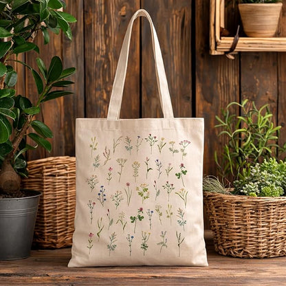 Floral Canvas Tote, Women Weekend Bags, Reusable Grocery Canvas Bag, Large Two Sided Printing Tote Bags