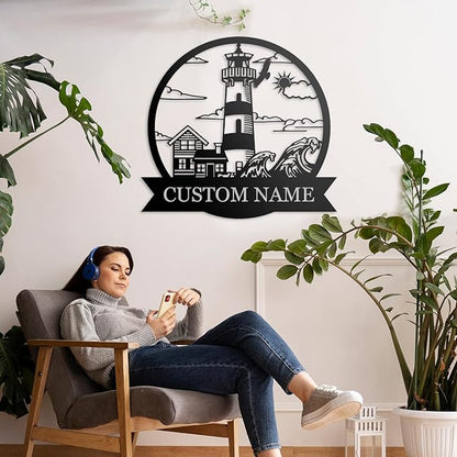 Personalized Metal Sign, Nautical Outdoor Decor, Lighthouse Beach Sign, Cabin Wall Art, Sailing Gift, Home Decor