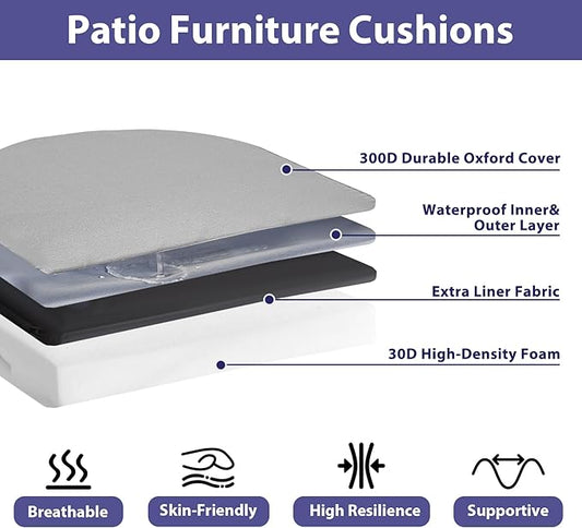 Outdoor Chair Cushions Set of 4 -Waterproof Outdoor Seat Cushions for Patio Furniture, Patio Chair Cushion with Handle and Ties, Round Out Door Chair Pads,18.5" x 16" x 3", Grey