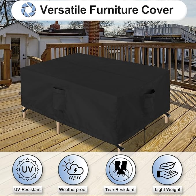 OutdoorLines Outdoor Waterproof Patio Table Furniture Set Covers - Rectangle Couch Sectional Cover Outside Weatherproof Patio Furniture Covering for Deck, Lawn and Backyard 110"L x 84"W x 28"H, Black