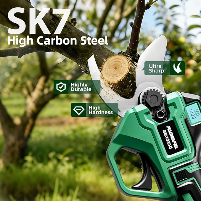 2.5" Cutting Diameter, 2-in-1 Pole Electric Pruning Shears - Brushless Motor, 15ft Reach,21V Dual 4.0Ah Batteries, Extra Sk7 Blade, Stainless Steel Pole, 2 Modes Adjustable for Tree & Flower