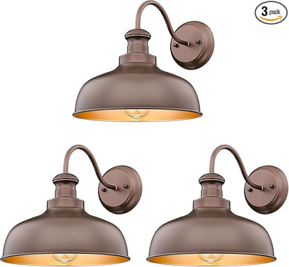 Outdoor Farmhouse Barn Light, Outside Wall Sconce, Weather Resistant Anti-Rust Farmhouse Exterior Wall Light, Outdoor Lantern Lamp for Porch, Garage, Patio, Entryway (Oil-Rubbed Bronze, 3 Pack)