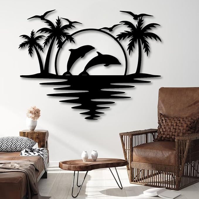 Palm Tree Metal Wall Decor,Palm Tree Outdoor Wall Art,Tropical Palm Tree Wall Decorations for Living Room,Outdoor Wall Decorations for House(35"×28",Black)