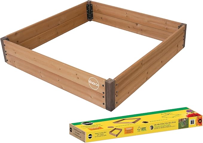 Miracle-GRO 4 x 4 Ft. Wooden Raised Garden Bed, 12.8 Cu. Ft. Above Ground Garden with Powder-Coated Metal Brackets for Decks and Yards