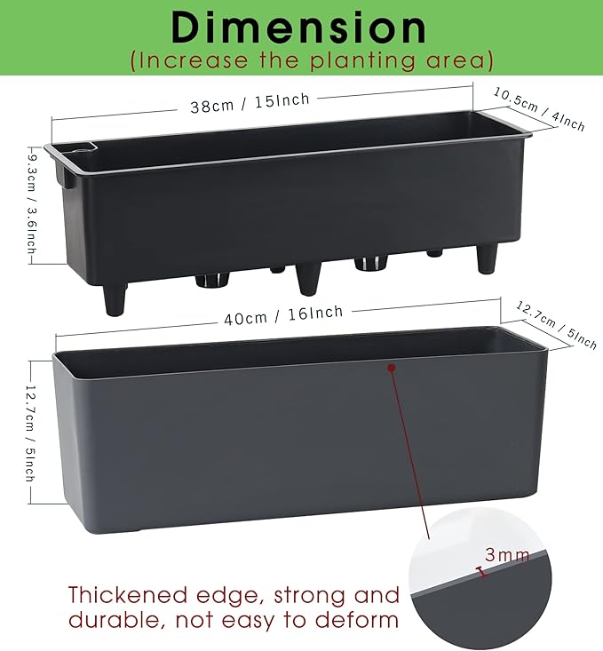 Elongated Self Watering Planter Pots Window Box 5.5 x 16 inch Indoor Home Garden Modern Decorative Planter Pot for All House Plants Flowers Herbs (Dark Grey,1-Pack)