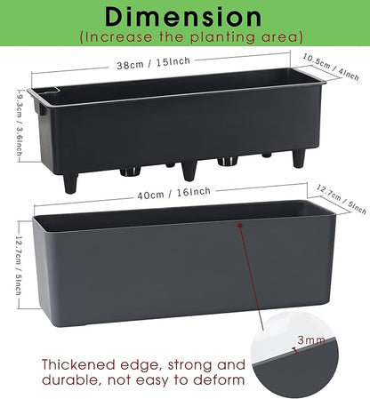 Elongated Self Watering Planter Pots Window Box 5.5 x 16 inch Indoor Home Garden Modern Decorative Planter Pot for All House Plants Flowers Herbs (Dark Grey,1-Pack)