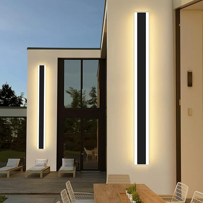 Mikeru Modern Long LED Wall Light, 3000k-6000k Dimmable Outdoor Wall Sconce 78.8inch Black Outdoor Exterior Lights with Remote Control Ip65 Waterproof Anti-Rust Linear Long Porch Lights