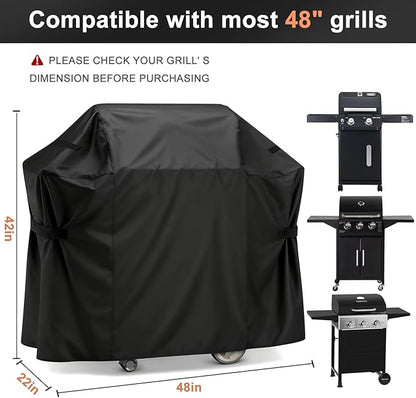 LBTING Grill Cover, 48-inch Heavy Duty 300D Oxford Waterproof Windproof UV Resistant BBQ Gas Grill Cover for Outdoor Barbecue Fit Most Brands Weber, Brinkmann, Char Broil, Holland