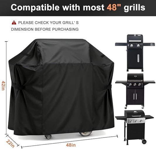 LBTING Grill Cover, 48-inch Heavy Duty 300D Oxford Waterproof Windproof UV Resistant BBQ Gas Grill Cover for Outdoor Barbecue Fit Most Brands Weber, Brinkmann, Char Broil, Holland