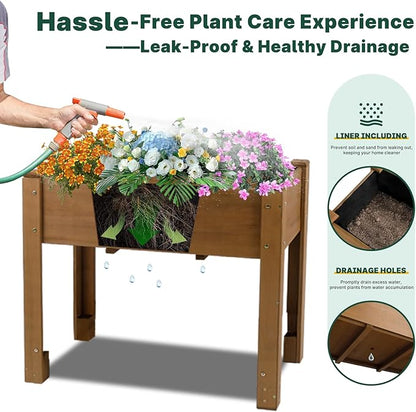 Raised Garden Bed Outdoor, Wooden Planter Boxes with Legs Protective Liner & Drainage Holes, Elevated Garden Flower Beds for Backyard Balcony, Gift for Gardening & Mother,46.65'' X 23.11'' X 29.72''