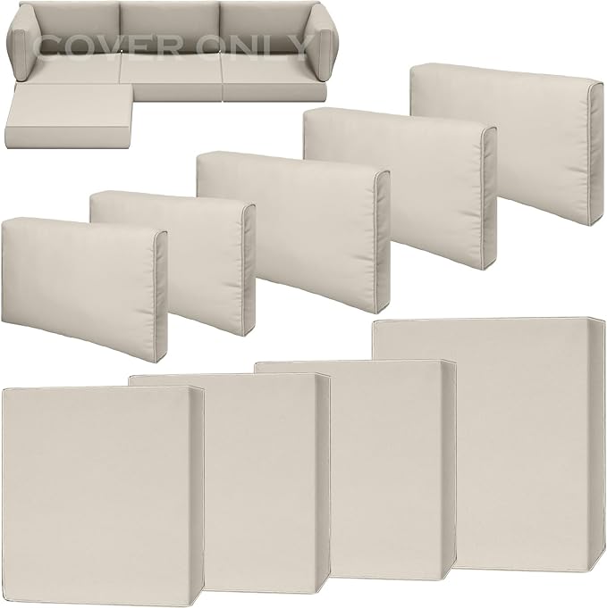 9 Piece Outdoor Patio Waterproof Cushion Covers, Fits 4-Seat Wicker Rattan Sectional Couch Chair Furniture Cover Replacement Set - Fade-Resistant Patio Cushion Covers with Zipper