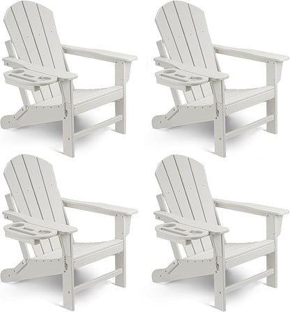 Adirondack Chair Set of 4, HDPE Folding Adirondack Chair with Multifunctional Cup Holder, Weather Resistant Fire Pit Chair for porches, patios, poolsides, Decks.