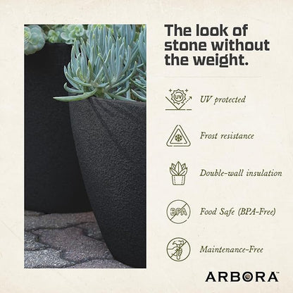 ARBORA 20" Mykonos Square Polyresin Indoor and Outdoor Planter with Classic Black Finish - Durable, All Season, Weatherproof, Lightweight, Large Plant Pot for Patio, Garden, Deck, Entryway