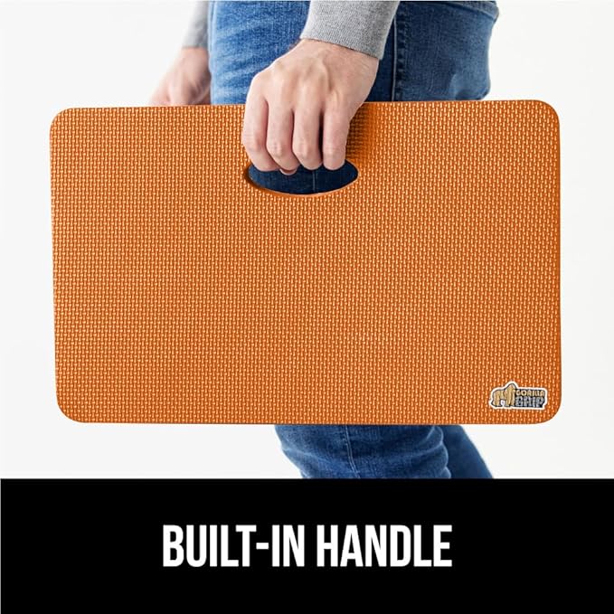 GORILLA GRIP Extra Thick Patent Pending Soft Foam Kneeling Pad, 2 PK, Supportive Large Cushion Knee Pads for Gardening, Baby Bath, Dirt and Water Resistant, Workout and Garden Supplies, 17.5x11 Orange