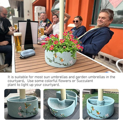 2pcs Patio Umbrella Planter Around Umbrella Planter Blue Weatherproof with Drainage Holes Half-Circle Planter Pots with Umbrella Rod Hole for Terrace Tables