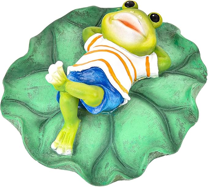 Sungmor Floating Resin Frog Figurine - Pond Decor with Water Floating Lotus Leaf and Frog Ornament - Outdoor Garden Decoration