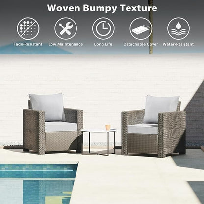 Sundale Outdoor Olefin Deep Seat Cushion, Patio Chair Cushion and Pillow, Water-Resistant Sectional Sofa Pad with Straps Light Gray, 24 x 24 x 6 Inches