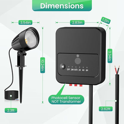ZZXX Low Voltage Landscape Lighting 12W 2700K Landscape Spotlights with Photocell Sensor 1200LM Super Warm White LED lighting Outdoor IP66 Waterproof AC/DC 12V-24V for Yard Garden Pathway Tree(8 Pack)