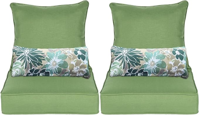 Aoodor Outdoor Chair Cushion, 22 x 24 Inch Water-Resistant, Fade-Resistant Olefin Frbric Patio Seat Cushions with Removable Cover and Adjustable Straps for Outdoor Furniture, Set of 2, Green