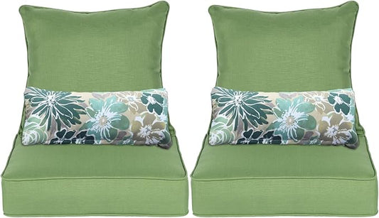 Aoodor Outdoor Chair Cushion, 22 x 24 Inch Water-Resistant, Fade-Resistant Olefin Frbric Patio Seat Cushions with Removable Cover and Adjustable Straps for Outdoor Furniture, Set of 2, Green