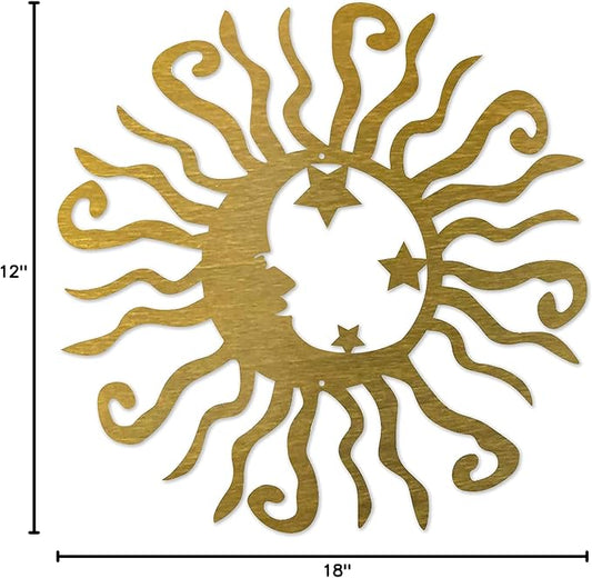 Riverside Designs Wacky Solar Moon Metal Wall Art Steel Outdoor Decor | Heavy-Duty and Waterproof | Made in USA (Gold, 18L x 18W)