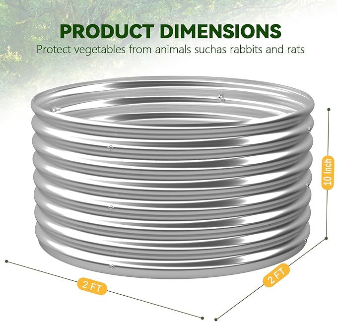 4 Pack 2'Lx2'W Round Galvanized Raised Garden Bed Outdoor,Metal Garden Bed for Vegetables,Steel Raised Beds for Gardening,Above Ground Garden Box for Flower