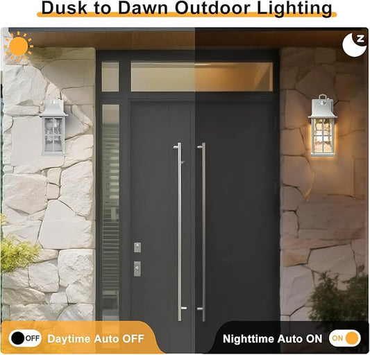 Modern Outdoor Wall Lights 2 Pack, Aluminium Dusk to Dawn Outdoor Lighting, Exterior Wall Lantern Waterproof Porch Light, Outside Light for House, Garage, Patio, White