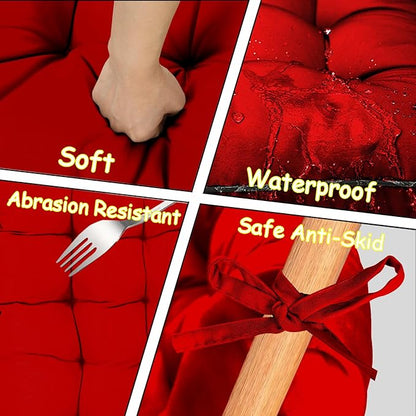 Porch Swing Cushion Three Seat, Waterproof Swing Cushions Replacement with Backrest, Outdoor Garden Furniture Patio 4" Thickened Cushions with Ties (Red, 40 x 63in)