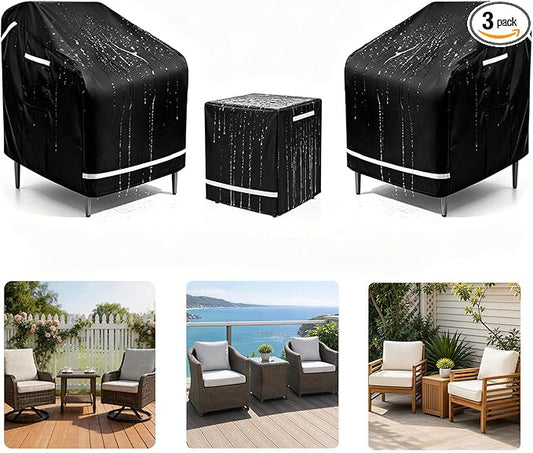3 Pack Patio Chair Covers, Outdoor Chair Covers with Straps, Heavy Duty Waterproof Patio Furniture Covers, UV Resistant, Lawn Chair Covers with Reflective Strips, 37" W X 38" D X 39" H