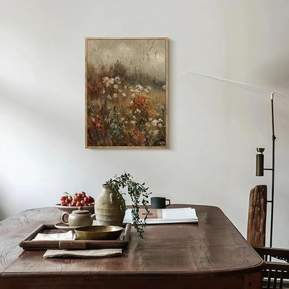 Vintage Canvas Wall Art Flowers Wall Decor Landscape Countryside Wildflowers Oil Painting Farmhouse Picture Modern Print Rustic Floral Prints Living Room Bedroom Bathroom 12x16 Inch Framed