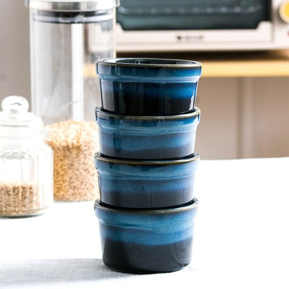 Ceramic Ramekins, 8 oz Creme Brulee Baking Cups, Set of 4, Dark Blue | Reactive Glaze Finish, Oven Safe, Ideal for Souffle, Custard, Pudding, Dips, Ice Cream & Appetizers