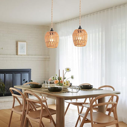Plug in Pendant Light, Industrial Hanging Light with Plug in Cord Hemp Rope On/Off Switch Farmhouse, Vintage Pendant Light Fixture, Hanging Lamps for Dining Room
